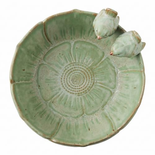 Ceramic Bird Bath for Outdoors, 8.1" Garden Bird Bath Bowl, Tabletop or Ground Birdbath Dish, Weather Resistant Bird Water Bowl for Patio, Balcony, Lawn & Garden - size: Deep 8x4.7