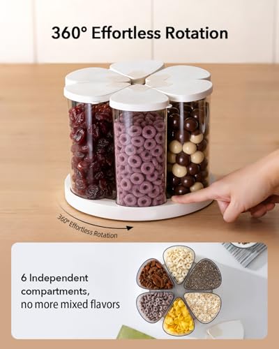 Rotating Food Storage Containers Set of 6, 23oz (690ml) Clear PET Jars with Dual Pour Lids, 360° Lazy Susan Pantry Organizer for Snacks, Cereal, Nuts, Oats & Dry Foods, Kitchen Grain Dispenser - color: 690ML*6