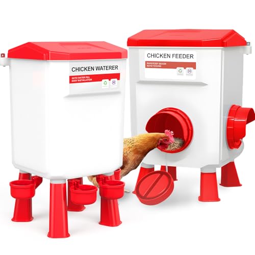 Chicken Feeder and Waterer Set, Chicken Coop Accessories with Hanging Chicken Feeder and Hanging Chicken Waterer Kit No Waste, 2 Gallon/18 Pounds, Red - color: Red, size: 8KG
