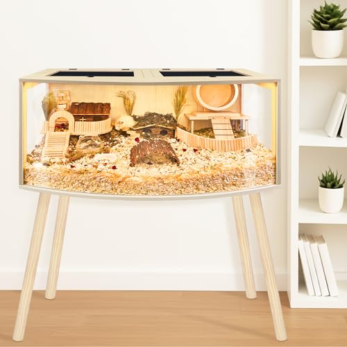 PROLEE Hamster Cage with Curved Design, Chew Proof Wooden Hamsters Enclosure with Leg Stand and Openable Top for Gerbils,Hamster Habitat, 48x20x20 Inch - size: 48.0"L x 20.0"W x 20.0"H
