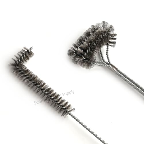 SUNRISE Fryer Brush with Long Handle (Stainless Steel, L, Double Brush, and Rubber Handle Cleaning Rod) - color: Stainless Steel, size: L, Double Brush, and Rubber Handle Cleaning Rod