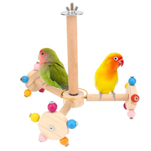 Hypeety 360° Rotating Bird Perch Stand Toy Natural Wood Interactive Exercise Wheel Parrot Perch Toys Bird Rotating Perch for Parrot Parakeets Budgies Lovebirds Finch Conures (3 Stands)