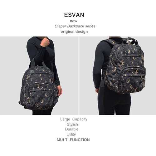 Diaper Bag Backpack Corduroy Multifunction Baby Fashion Travel Pack office Laptop Bag - color: Black Moon