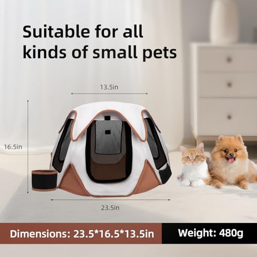 Foldable Portable Pet Playpen with Bowls,Indoor Outdoor Pet Enclosure Brown | Foldable lightweight pet tent with feeding bowls; indoor outdoor & travel camping use, fits dogs, cats, rabbits, chickens - color: brown