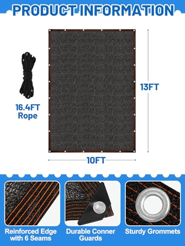 MEWTOGO 95% High Density Dog Kennel Shade Cover - 10x13ft Mesh Shade Cloth | Anti-Tear, Easy Setup, Provides Perfect Shade, for Garden Outdoor Patio Greenhouse Balcony Chicken Coop Pet Crate - size: 10x13ft