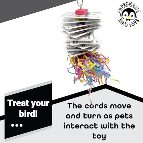 1472 Shred Deck Bird Toy - Interactive Chewable Card & Crinkle Paper Foraging - Colorful Bird Shredding Toy with Foam Beads - Engaging Parakeet Cage Accessories for Budgies, Cockatiels & Conures