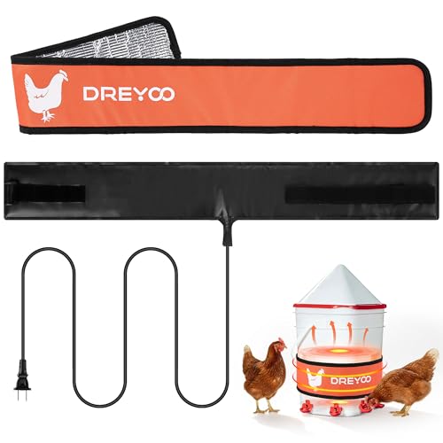 Dreyoo Thermo Bucket Belt with Insulated Wrap, Fits 2-5 Gallon Chicken Waterer, Auto-Thermostatic Chicken Waterer Heater with 5.9ft Power Cord, Energy-Efficient & Durable, Safe to -10°F