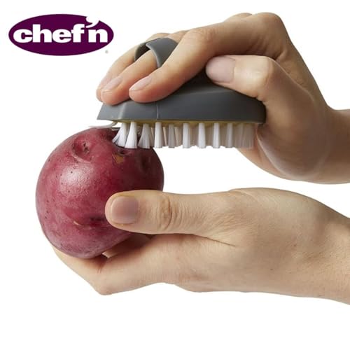 Chef'n PalmBrush Vegetable Brush, 3.5" x 3" x 1.5", Marble Gray