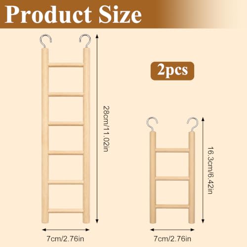 2 PCS Natural Wooden Bird Ladder, Wooden Bird Ladder for Cage, Birds Cage Ladders for Parakeets, Parrots, Cockatoo & Lovebirds (3 Step & 6 Step)