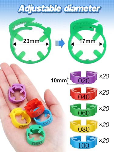 MEWTOGO 17-23mm Adjustable 100 Pcs Chicken Leg Bands - Colorful Easy to Read Numbered Chicken Identification Leg Rings, Durable Poultry Leg Bands for Ducks Goose Turkey Small Birds