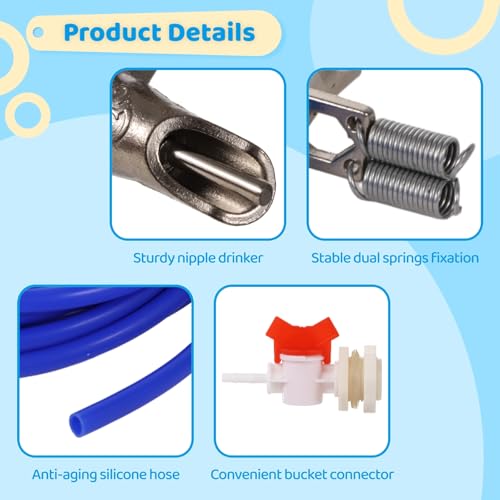 Automatic Rabbit Watering Kit - Including 5/16" Hose, 16 PCS Nipple Drinkers, Barb Fittings to G1/2" Thread Connectors, T-Fittings, Springs, and Gaskets, Automatic Rabbit Watering System