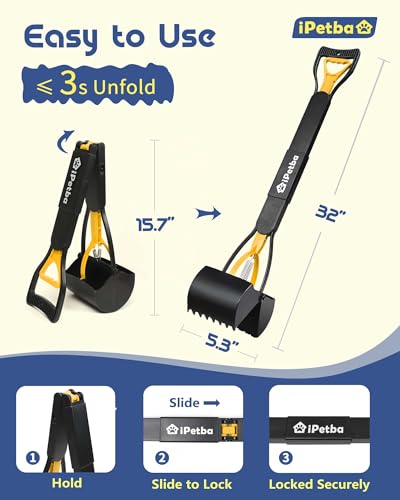 Large Dog Pooper Scooper for Yard, 32 inch Long Handle, No Bending - color: Sunrise Yellow