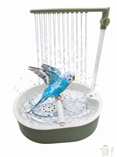 Automatic Parakeet Bird Bath with Pump,Adjustable Water Flow & Parrot Shower,USB Powered Bird Fountain Bathtub for Cage,Quiet Circulating Water System for Budgie,Lovebird (Green L) - color: Green L