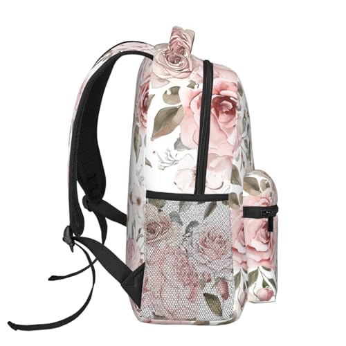 Rose Floral Casual Backpack, Lightweight Laptop Bag Daypack, Pink Wildflower Backpacks for Women Men Teens Students, Nature Garden Polyester Bookbag Gifts for School Work Travel Hiking - color: Rose 02