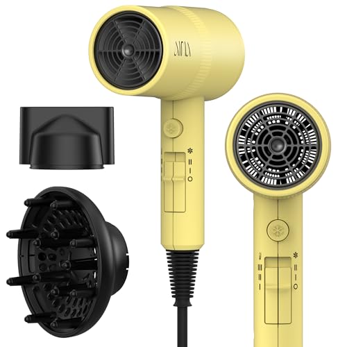 AINA Diffuser Hair Dryer Full-Featured Blow Dryer 110V/1600W(Zest Yellow) | 3 Heat/2 Speed;Cold shut button;Lightweight;Compact Size;High Temp;Low Airflow;Same Results;Less Expense - color: Zest Yellow, size: 3 Piece