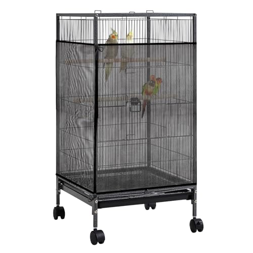 Trinkrittey Large Bird Cage Seed Catcher 31 x 118 inches Adjustable Bird Cage Net Cover Black Bird Cage Cover Elastic Band Mesh Cage Cover Skirt Nylon Mesh for Parakeet Parrot Cages