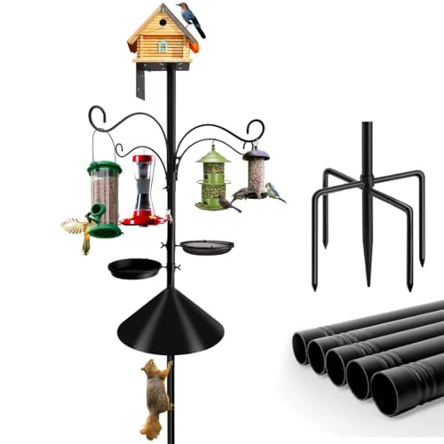 Bird Feeder Pole - 92 Inch Heavy Duty Birdhouse Stand with Squirrel Proof Baffle for Outdoor, Adjustable Bird Feeding Station with Multi Shepherds Hooks Mental Trays for Garden Attracting Wild Birds - color: Black
