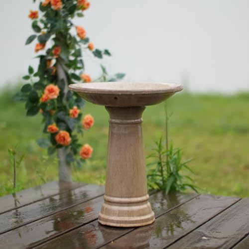 Ceramic Pedestal Bird Bath for Outside, 15 x 12 Inch, Light Khaki | Glazed Finish, Easy Twist-to-Lock Assembly - color: Light Khaki
