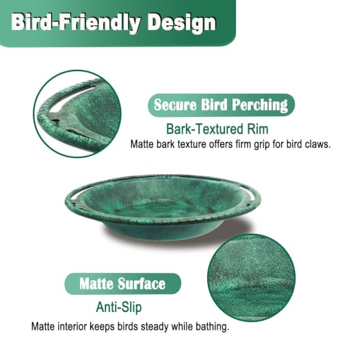 Hanging Bird Bath & Feeder Bowl, 12 in, Antique Green | Weather-Resistant PP, Backyard Garden Decor - color: Green