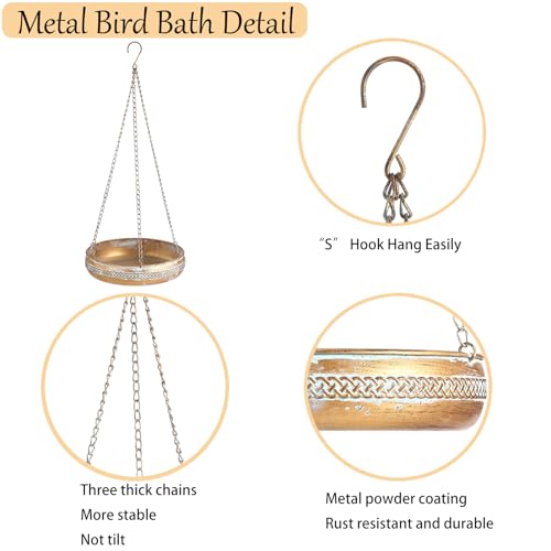 10 Inch Iron Hanging Birdbath Outdoor Yard Bird Bath & Bird Feeder | Hanging Birdbath with Antique Patina Finish, Bird Bath Basin & Feeder for Garden, Yard, Lawn Decoration