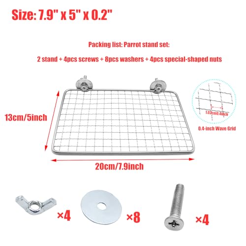 2 Pack Parrot Perch Platform,7.9x5 in Stainless Steel Shelves for Bird Cage,Flat Platform Training Stand Small Animals Cage Accessories, Lovebirds,Parakeets,Budgies, Conures, Cockatiels