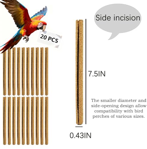 20-Pack Sanded Perch Covers for Parakeets - Bird Perchs Covers 7.5" L x 3/8" D Bird perches for Parakeets, Lovebirds, Parrotlets, Canaries and Other Small Birds (20pcs Small 7.5" L x 3/8" D) - size: 20pcs Small 7.5" L x 3/8" D
