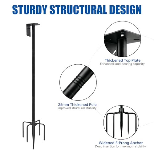 Bird Feeder Pole, Heavy Duty Metal Stand, 5-Prong Base for Extra Stability, Adjustable Height, Rustproof Outdoor Garden Pole, Tool-Free Assembly, 95 Inch - size: 95 INCH