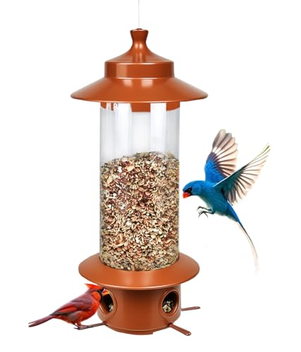 Squirrel Proof Bird Feeders for Outdoor: 4.8LB Large Capacity Hanging Bird Feeder, Weight-Activated Mechanism Wild Bird Feeders, Chew-Proof Metal Birdfeeder for Finch Cardinal Chickadee - color: Red Copper