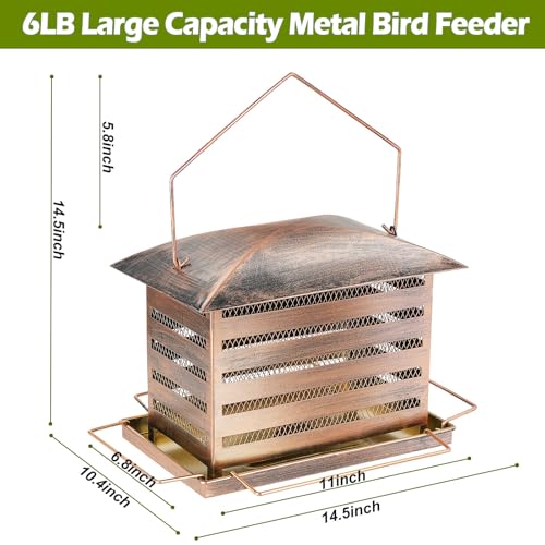 Bird Feeder, 6LB Large Capacity Metal Bird Feeders for Outdoor | Wild Birdfeeder, Heavy Duty, 4 Perches, Sturdy, Easy to Refill, For Garden Yard Outside Decoration - color: Rectangular, 6 lbs