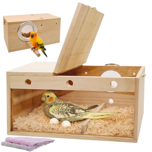 kathson Parakeet Nesting Box,Transparent Parrots Breeding Mating Boxes Nest House,Bird Cage Nesting Box for Cockatiel,Budgie,Lovebirds,Conure,Finch,Canary,L - size: L: 11.81*5.7*5.9 inches
