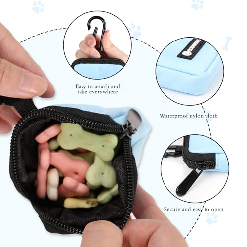 Dog Treat Pouch Pocket Sized Pet Puppy Training Pouch for Dog Training Behavior Aids, Waterproof Nylon Fabric Dog Poop Bag Holder, Hands Free Dog Walking Bag with Metal Carabiner (Blue) - color: Blue