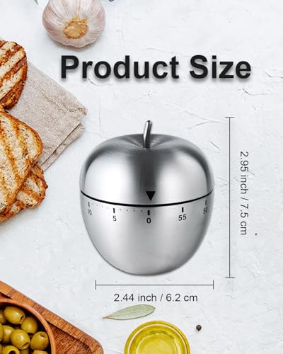 Kitchen Timer for Cooking, 60 Minutes Mechanical Timer - No Batteries Required, Stainless Steel Apple-Shape Cute Countdown Clock for Cooking, Learning, Exercises, Gaming - color: Silver2