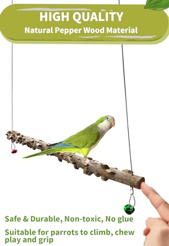 FlidRunest Bird Parrot Swing Toy, Natural Pepper Wood Bird Perch Stand, Hanging Bird Window Ceiling Swing Perch for Parrot Parakeet Conure Cockatiel Small Birds