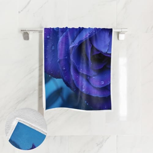 senya Blue Rose Hand Towel Ultra Soft Luxury Towels for Bathroom 30"x15" - color: Blue