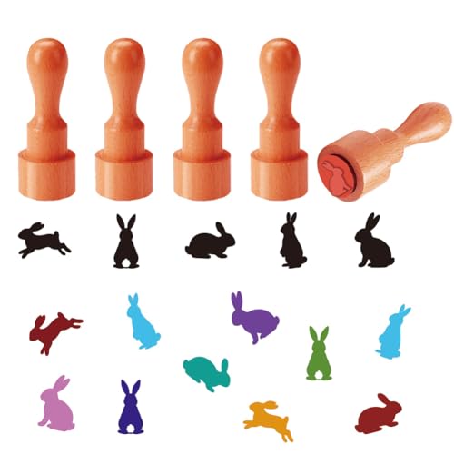 AHANDMAKER 5 Styles Egg Stamps, Rabbit Silhouette Pattern Mini Wooden Rubber Stamp Unique Easter Themed Egg Drawing Stamps for Eggs Famers and Chicken Owners Scrapbooking Card Making(No Ink Include) - style: Rabbit Silhouette