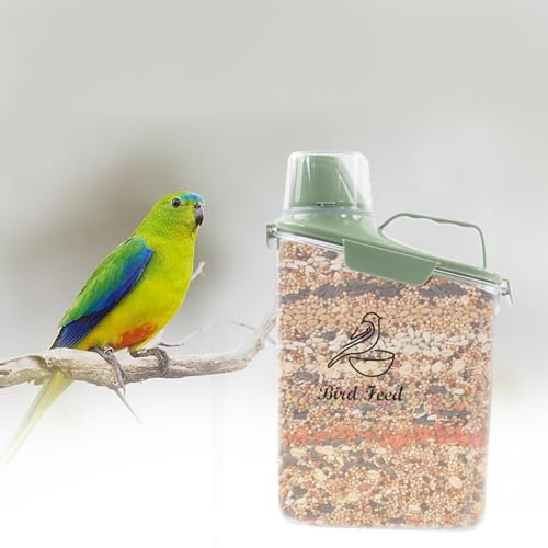 2.8L Airtight Bird Seed Storage Container With Handle and Measuring Cup - Portable Pet Food for Wild Bird Sunflower Seed - BPA Free Transparent/Green - color: GREEN BIRD