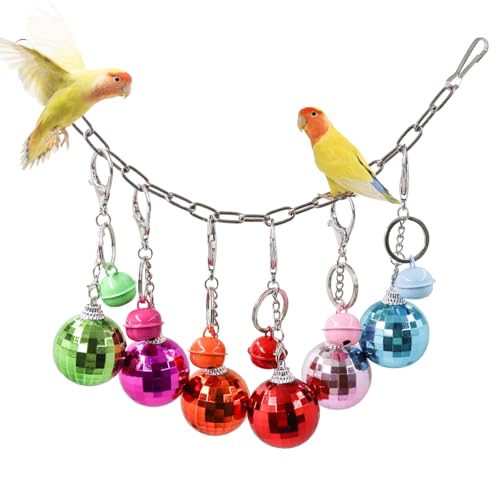 Oooct Bird Swing Wind Chime Toys, Colorful Parrot Hanging Chewing Toy with Hollow Balls and Bells, Bird Cage Accessories for Small to Medium Birds, Budgie Lovebirds Conures Parakeets Cockatiels Rats