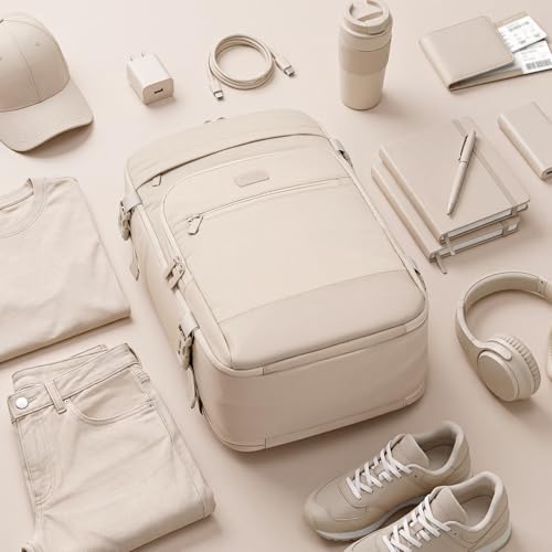 30L Travel Backpack for Women & Men: Flight Approved Carry On Backpack, TSA Personal Item Bag with Water Bottle Pocket, Weekender Essentials Backpacks fits 15.6" Laptop - Beige - color: Beige, size: Large