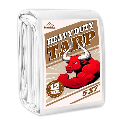 5x7 Feet 12mil Waterproof Tarp Heavy Duty UV Resistant White - color: White, size: 5x7