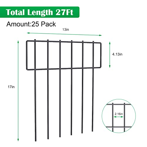 25 Pack Animal Barrier Fence, Metal No Dig Fence Panels for Garden, Black | 17 in(H) X 27 Ft(L) ,Fence Gap Blocker, Hard and Rustproof, Easy to Install - size: 17‘’ (H) X 27' (L)