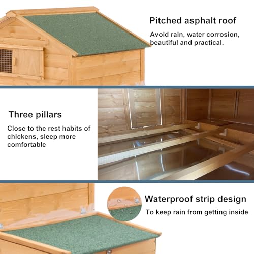 Large Chicken Coop with Wheels, Waterproof Outdoor Hen House for 6-8 Chickens, Movable Chicken House with Two Nesting Box, Removable Tray, PVC Cover, Wooden Duck Coop Rabbit Hutch - size: 60.2"L x 32.6"W x 57.8"H