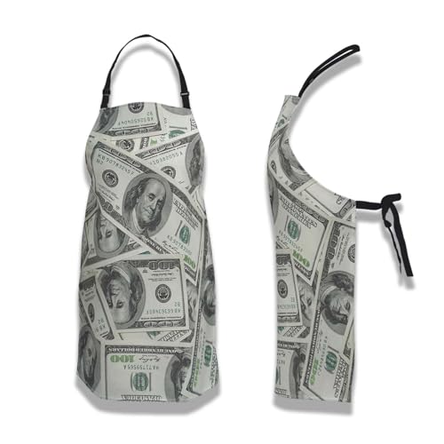 Kitchen Apron for Women Money Dollars Cooking Aprons for Men for Cooking Restaurant BBQ Painting Crafting Gardening 27” (W) x 31” (H), Waterproof Aprons - color: Dollars