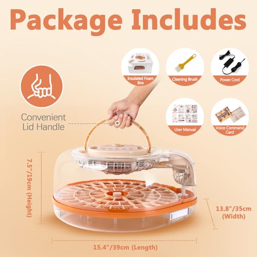 26 Voice-Controlled Incubator for Hatching Eggs, Temp & Humidity Control | 2 Egg Trays for 26 Chicken/59 Quail Eggs, Auto Egg Turning, Egg Candler, Temp & Humidity Alarm, High Hatch Rate, Easy to Use
