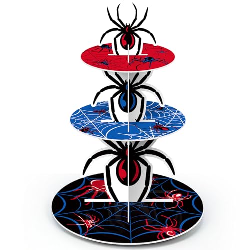 3 Tier Spider Cupcake Stand Spider Birthday Party Decorations Cupcake Tower Hero Theme Cake Holder Hero Dessert Holder Table Display for Birthday Baby Shower Party Supplies - style: Spider