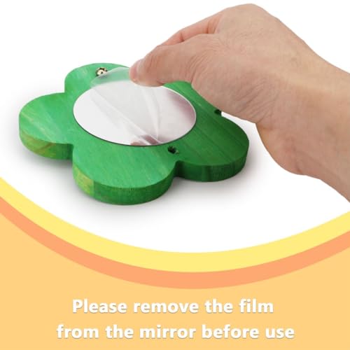 Hypeety Bird Mirror Toy with Perch Cage Standing Perch Wood Toy for Parrots | Natural wooden perch included, clear acylic miror, for parakeet/cockatiel/finch/conure/lovebird, random color, flower shape - color: Flower Shape