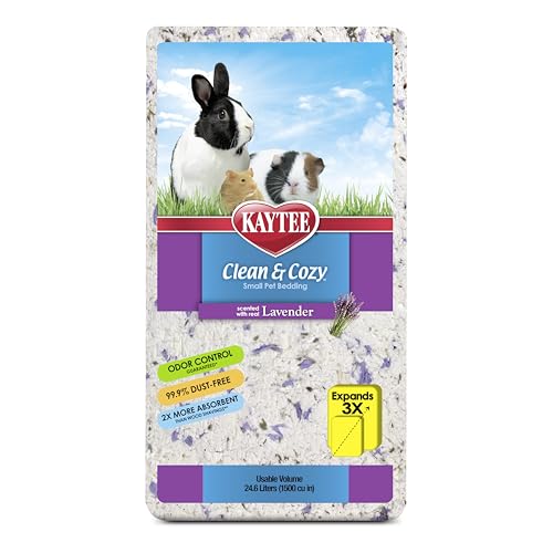 Kaytee Clean & Cozy Lavender Paper Bedding for Guinea Pigs, 24.6 Liters | Fresher habitats with rabbit bedding. Hamster bedding for small pets. 99% dust-free, absorbs 6x, lavender bedding - size: 24.6 Liters