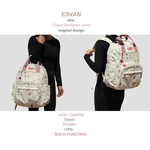 Diaper Bag Backpack Corduroy Multifunction Baby Fashion Travel Pack office Laptop Bag - color: Purple White Flower