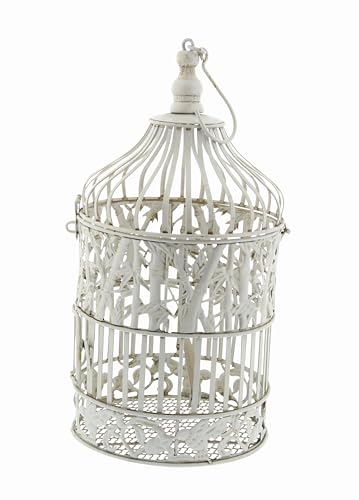 Deco 79 Metal Birdcage Indoor Outdoor Hinged Top with Latch Lock Closure and Hanging Hook, Set of 2 15", 18"H, White