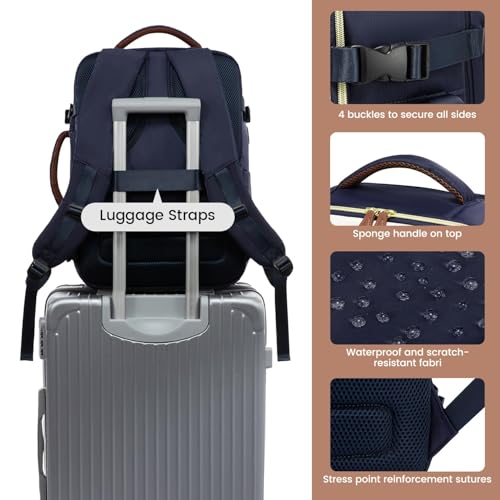 LOVEVOOK Travel Backpack for Women, 40L Carry On Backpack with 3 Packing Cubes,TSA Personal Item Travel Bag Airline Approved, Water Resistant Weekender Overnight Luggage Daypack, Fits 17 Inch Laptop - color: H-blue-beige-brown, size: Large - 17.3 Inch - 4