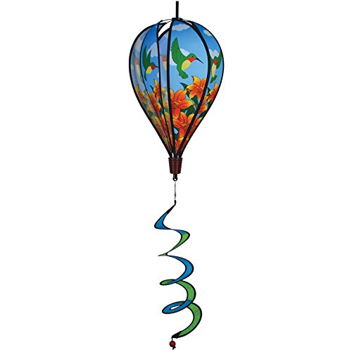 In the Breeze Hummingbird Lily 6-Panel Kinetic Hot Air Balloon Wind Spinner,11" W x 17" H, 26" Tail,1059 - color: Hummingbird Lily